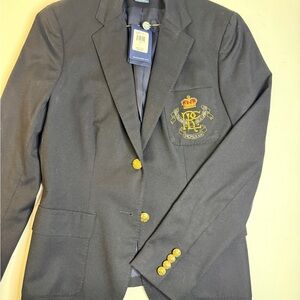 Vintage Ralph Lauren Navy Blue Wool Blazer with Crest